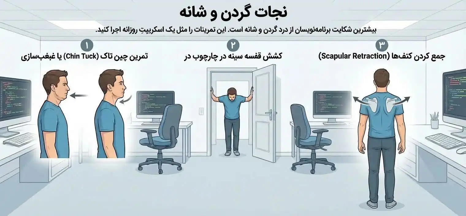 تمرینهای چین تاک کشش قفسه جمع کردن کتفها